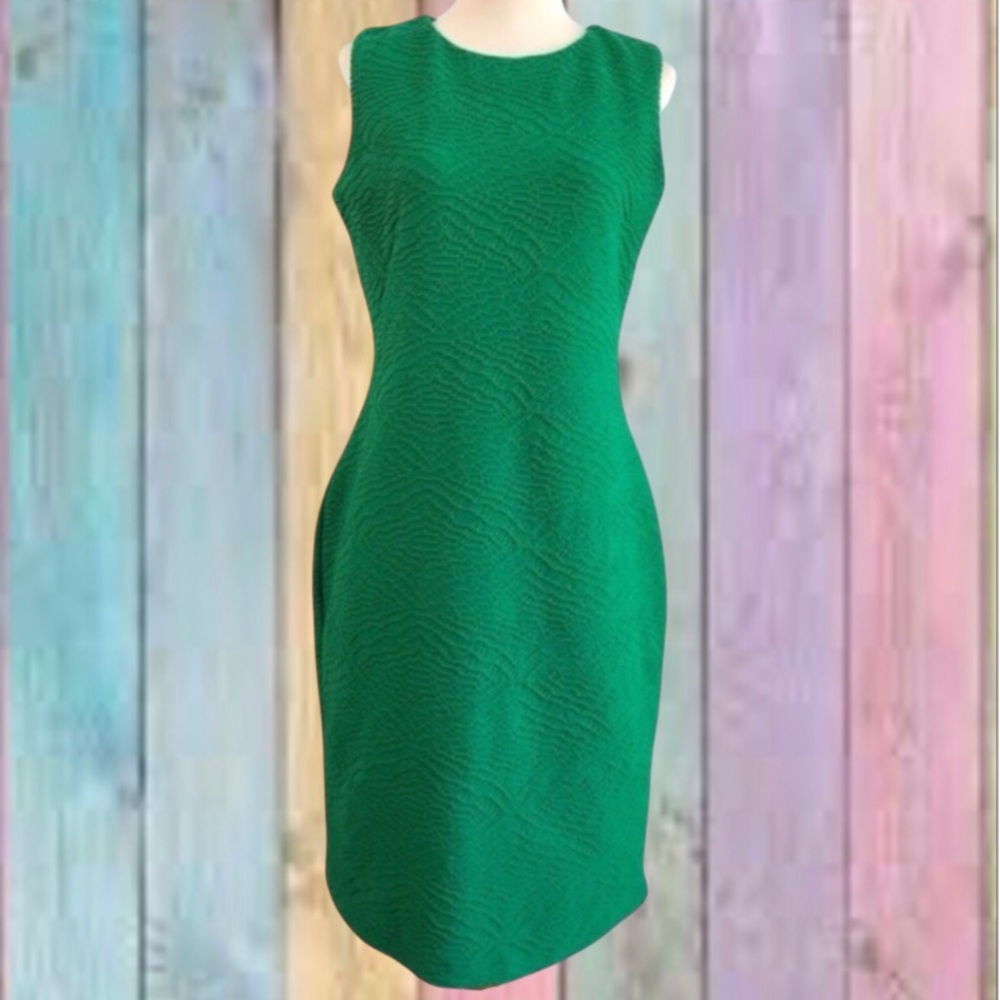 Calvin Klein Green Textured Sleeveless Lined Sheath Dress